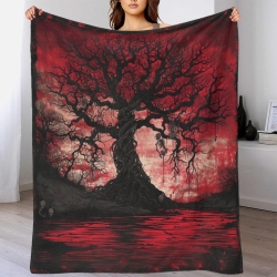 Arbre de vie Plaid en Polaire Imprimé 3D Couverture Douce Confortable pour Canapé Lit Bureau