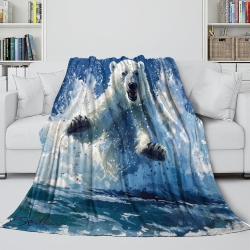 Ours polaire Plaid en Polaire Imprimé 3D Couverture Douce Confortable pour Canapé Lit Bureau