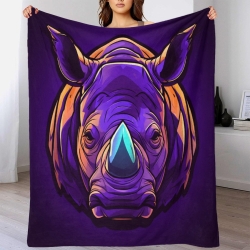 Rhinocéros Plaid en Polaire Imprimé 3D Couverture Douce Confortable pour Canapé Lit Bureau