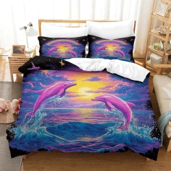 Dauphin Housse de Couette Imprimée 3D Douce 3 Pièces Literie Garçons Filles