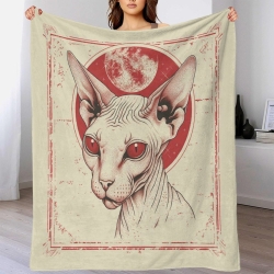 Hairless Chat Plaid en Polaire Imprimé 3D Couverture Douce Confortable pour Canapé Lit Bureau