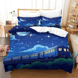 Steam Train 3D Printed Duvet Cover Soft 3 Piece Boys Girls Bedding quilt cover
