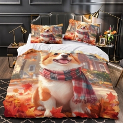 Corgi Housse de Couette Imprimée 3D Douce 3 Pièces Literie Garçons Filles