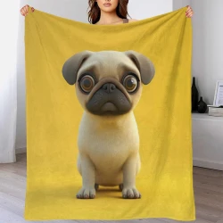 Chien mignon Plaid en Polaire Imprimé 3D Couverture Douce Confortable pour Canapé Lit Bureau