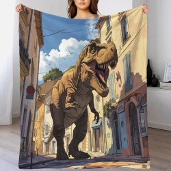 Dinosaure Plaid en Polaire Imprimé 3D Couverture Douce Confortable pour Canapé Lit Bureau