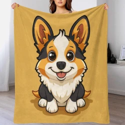 Corgi Plaid en Polaire Imprimé 3D Couverture Douce Confortable pour Canapé Lit Bureau