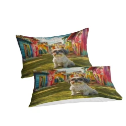 Shih Tzu 3D Gedruckter Bettbezug Weiche 3-teilige Bettwäsche für Jungen Mädchen