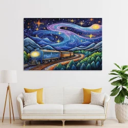 Train à vapeur Peinture sur toile sans cadre, impressions posters art mural pour déco maison chambre bureau