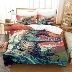 Crocodile Housse de Couette Imprimée 3D Douce 3 Pièces Literie Garçons Filles