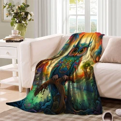 Hibou Plaid en Polaire Imprimé 3D Couverture Douce Confortable pour Canapé Lit Bureau