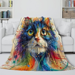 Chat Plaid en Polaire Imprimé 3D Couverture Douce Confortable pour Canapé Lit Bureau