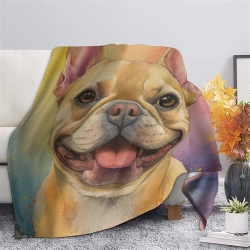 French Bouledogue Plaid en Polaire Imprimé 3D Couverture Douce Confortable pour Canapé Lit Bureau