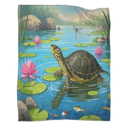 Tortue Plaid en Polaire Imprimé 3D Couverture Douce Confortable pour Canapé Lit Bureau
