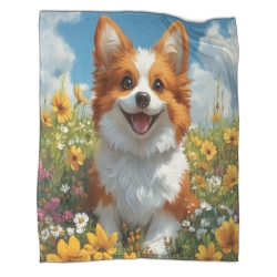 Corgi Plaid en Polaire Imprimé 3D Couverture Douce Confortable pour Canapé Lit Bureau