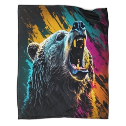 Ours noir Plaid en Polaire Imprimé 3D Couverture Douce Confortable pour Canapé Lit Bureau