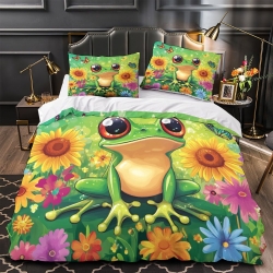 Grenouille Housse de Couette Imprimée 3D Douce 3 Pièces Literie Garçons Filles