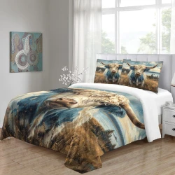 Vache des Highlands Housse de Couette Imprimée 3D Douce 3 Pièces Literie Garçons Filles