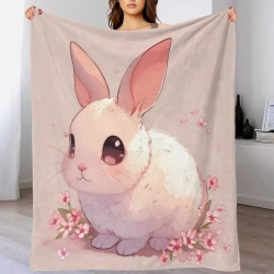 Lapin Petit lapin Plaid en Polaire Imprimé 3D Couverture Douce Confortable pour Canapé Lit Bureau