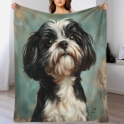 Shih Tzu Plaid en Polaire Imprimé 3D Couverture Douce Confortable pour Canapé Lit Bureau