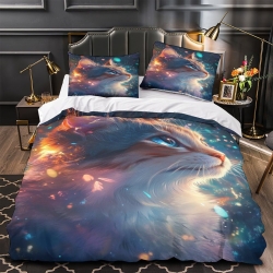 Space Chat Housse de Couette Imprimée 3D Douce 3 Pièces Literie Garçons Filles
