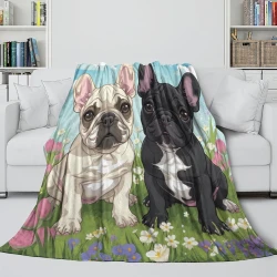 Bouledogue Plaid en Polaire Imprimé 3D Couverture Douce Confortable pour Canapé Lit Bureau