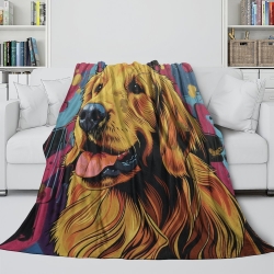 Golden Retriever Plaid en Polaire Imprimé 3D Couverture Douce Confortable pour Canapé Lit Bureau
