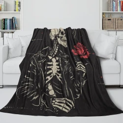 Crâne Plaid en Polaire Imprimé 3D Couverture Douce Confortable pour Canapé Lit Bureau