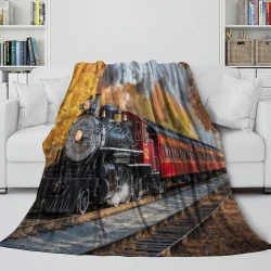 Train à vapeur Plaid en Polaire Imprimé 3D Couverture Douce Confortable pour Canapé Lit Bureau