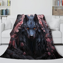 Loup Plaid en Polaire Imprimé 3D Couverture Douce Confortable pour Canapé Lit Bureau