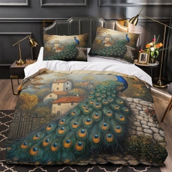 Paon Housse de Couette Imprimée 3D Douce 3 Pièces Literie Garçons Filles