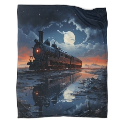 Train à vapeur Plaid en Polaire Imprimé 3D Couverture Douce Confortable pour Canapé Lit Bureau