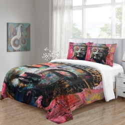 Bouddha Housse de Couette Imprimée 3D Douce 3 Pièces Literie Garçons Filles