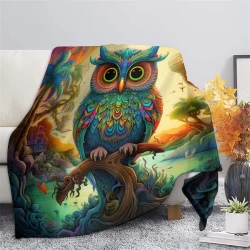 Hibou Plaid en Polaire Imprimé 3D Couverture Douce Confortable pour Canapé Lit Bureau