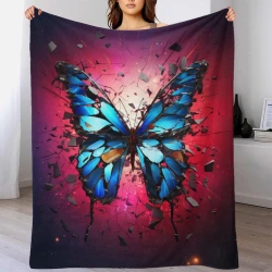 Papillon Plaid en Polaire Imprimé 3D Couverture Douce Confortable pour Canapé Lit Bureau