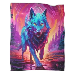Loup Plaid en Polaire Imprimé 3D Couverture Douce Confortable pour Canapé Lit Bureau