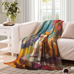 Corgi Plaid en Polaire Imprimé 3D Couverture Douce Confortable pour Canapé Lit Bureau
