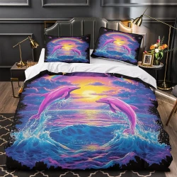 Dauphin Housse de Couette Imprimée 3D Douce 3 Pièces Literie Garçons Filles