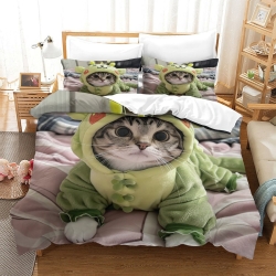 Cute Chat Housse de Couette Imprimée 3D Douce 3 Pièces Literie Garçons Filles