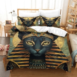 Egyptian Chat Housse de Couette Imprimée 3D Douce 3 Pièces Literie Garçons Filles