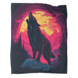 Loup Plaid en Polaire Imprimé 3D Couverture Douce Confortable pour Canapé Lit Bureau