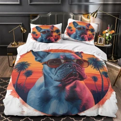 Bouledogue français Housse de Couette Imprimée 3D Douce 3 Pièces Literie Garçons Filles