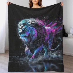 Lion Plaid en Polaire Imprimé 3D Couverture Douce Confortable pour Canapé Lit Bureau