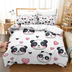 Panda Housse de Couette Imprimée 3D Douce 3 Pièces Literie Garçons Filles