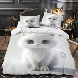 Chat Housse de Couette Imprimée 3D Douce 3 Pièces Literie Garçons Filles