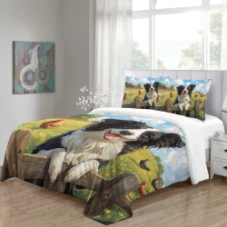 Border Collie Housse de Couette Imprimée 3D Douce 3 Pièces Literie Garçons Filles