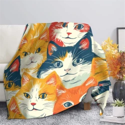 Chat Plaid en Polaire Imprimé 3D Couverture Douce Confortable pour Canapé Lit Bureau