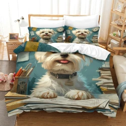 Bichon maltais Housse de Couette Imprimée 3D Douce 3 Pièces Literie Garçons Filles