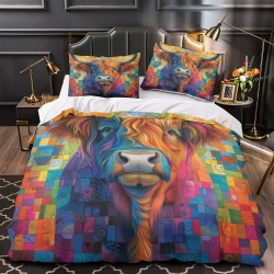 Vache des Highlands Housse de Couette Imprimée 3D Douce 3 Pièces Literie Garçons Filles