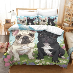 Bouledogue français Housse de Couette Imprimée 3D Douce 3 Pièces Literie Garçons Filles