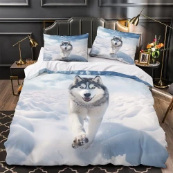 Husky Housse de Couette Imprimée 3D Douce 3 Pièces Literie Garçons Filles